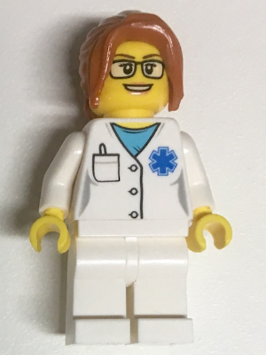 Doctor - EMT Star of Life, White Legs, Dark Orange Hair Ponytail Long with Side Bangs, Glasses – ГРАДСКИ