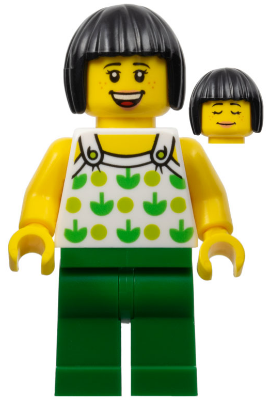 Ludo Green - Female, White Halter Top with Green Apples and Lime Spots, Green Legs, Black Bob Cut Hair, Freckles – МАРКА ЛЕГО