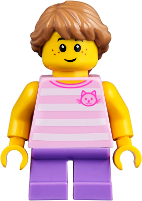 Child - Girl, Bright Pink Striped Shirt with Cat Head, Medium Lavender Short Legs, Medium Nougat Braided Hair – ГРАДСКИ