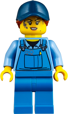 Mechanic - Female, Blue Overalls over Medium Blue Shirt, Blue Legs, Dark Blue Cap with Dark Orange Ponytail, No Back Print – ГРАДСКИ