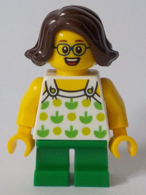 Child - Girl, White Halter Top with Green Apples and Lime Spots, Green Short Legs, Dark Brown Hair, Glasses – ГРАДСКИ