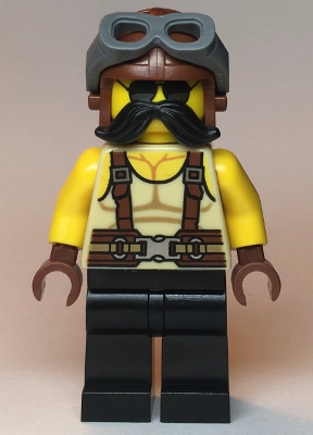 Man, Tan Tank Top, Black Moustache, Reddish Brown Suspenders and Aviator Cap with Dark Bluish Gray Goggles – ГРАДСКИ