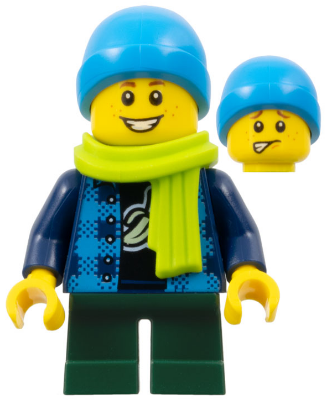 Child - Boy, Flannel Vest over Shirt with Banana, Dark Green Short Legs, Dark Azure Beanie, Freckles, Lime Scarf – ГРАДСКИ