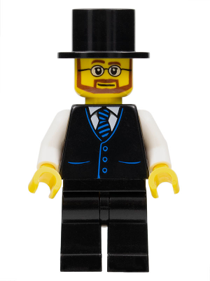 Haunted House Butler - Male, Black Vest with Blue Striped Tie, Black Legs, Black Top Hat, Glasses and Beard – ГРАДСКИ