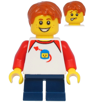 Boy with Classic Space Shirt with Red Sleeves, Dark Blue Short Legs, Dark Orange Hair – ГРАДСКИ