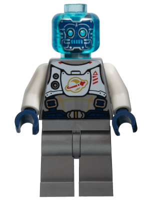 Cyber Drone Robot - Flat Silver Spacesuit with Harness and White Panel with Classic Space Logo, Trans-Light Blue Head – ГРАДСКИ