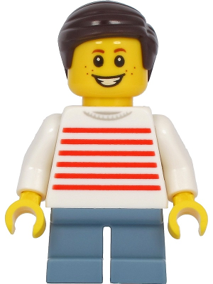 Boy - White Sweater with Red Horizontal Stripes, Sand Blue Short Legs, Dark Brown Hair – ГРАДСКИ