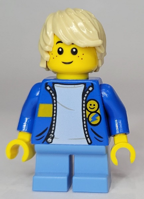 Child - Boy, Blue Jacket with Yellow Stripe, Medium Blue Short Legs, Tan Tousled Hair, Freckles – ГРАДСКИ