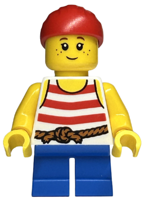 Child - Girl, Pirate Costume, White Tank Top with Red Stripes, Blue Short Legs, Red Bandana – ГРАДСКИ