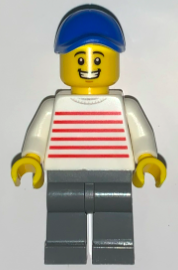 Taquero - Male, White Sweater with Red Horizontal Stripes, Dark Bluish Gray Legs, Blue Cap – ГРАДСКИ