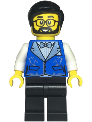 Hotel Receptionist - Male, Blue Vest with Metallic Light Blue Lapels, Black Legs, Black Hair, Beard and Glasses – ГРАДСКИ