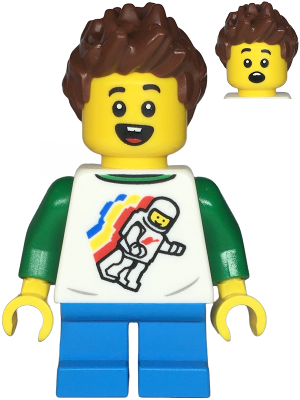 Child - Boy, Classic Space Shirt with Minifigure Floating and Back Print, Dark Azure Short Legs, Reddish Brown Spiked Hair – ГРАДСКИ