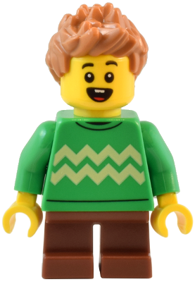 Child - Boy, Bright Green Sweater with Bright Light Yellow Zigzag Lines, Reddish Brown Short Legs, Medium Nougat Spiked Hair – ГРАДСКИ