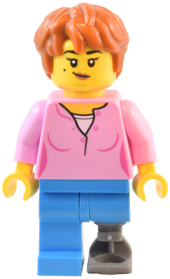 Natural History Museum Visitor - Female, Bright Pink Shirt, Dark Azure Legs with Prosthetic Leg, Dark Orange Thick Messy Hair – ГРАДСКИ