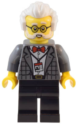Natural History Museum Curator - Male, Dark Bluish Gray Plaid Jacket with Red Bow Tie, Black Legs, White Hair, Glasses – ГРАДСКИ