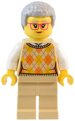 Natural History Museum Visitor - Female, Tan Knit Argyle Sweater Vest, Tan Legs, Light Bluish Gray Coiled Hair, Glasses – ГРАДСКИ