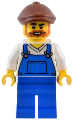 Natural History Museum Window Washer - Male, Blue Overalls over V-Neck Shirt, Blue Legs, Reddish Brown Flat Cap, Beard – ГРАДСКИ