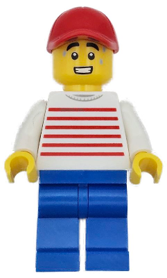 Retro Food Truck Vendor - Male, White Sweater with Red Horizontal Stripes, Blue Legs, Red Cap, Sweat Drops – ГРАДСКИ