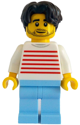 Modern House Resident - Male, White Sweater with Red Horizontal Stripes, Bright Light Blue Legs, Dar – ГРАДСКИ