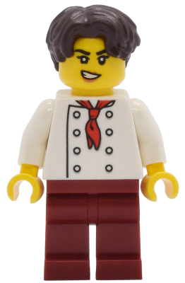 Tudor House Chef - White Torso with 8 Buttons, Dark Red Legs, Dark Brown Hair Wavy – ГРАДСКИ