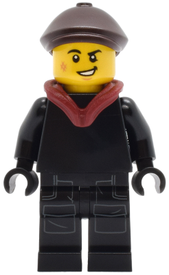 Tudor House Chimney Sweep - Black Torso and Legs with Dark Bluish Gray Pockets, Dark Brown Flat Cap, Dark Red Hood Folded Down – ГРАДСКИ