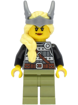 Viking Warrior - Female, Dark Bluish Gray and Silver Armor, Olive Green Legs, Bright Light Yellow Hair with Winged Tiara – ВИКИНГИ