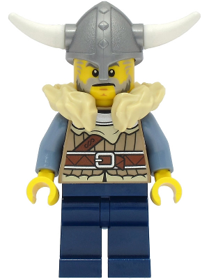 Viking Warrior - Male, Dark Tan Jacket with Tan Fur, Dark Blue Legs, Flat Silver Helmet – ВИКИНГИ