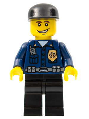 Police - World City Patrolman, Dark Blue Shirt with Badge and Radio, Black Legs, Black Cap, Smile – ГРАДСКИ