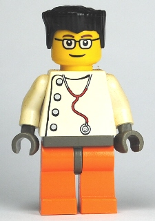 Doctor - Stethoscope with 4 Side Buttons, Orange Legs, Black Flat Top Hair, Glasses – ГРАДСКИ
