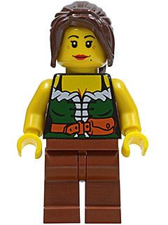 Gold Prospector - Female, Dark Green Corset, Reddish Brown Legs, Dark Brown Ponytail, Red Lips – ЗАПАДНИ