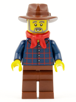 Gold Prospector - Male, Dark Blue Plaid Button Shirt, Reddish Brown Legs, Reddish Brown Fedora Hat, Red Bandana, Beard – ЗАПАДНИ
